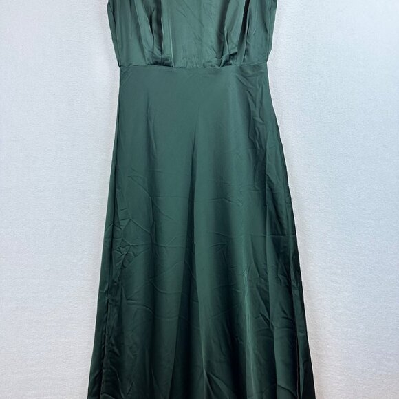 Lulus Classic Elegance Green Satin Sleeveless Mock Neck Maxi Dress Medium - Picture 6 of 14